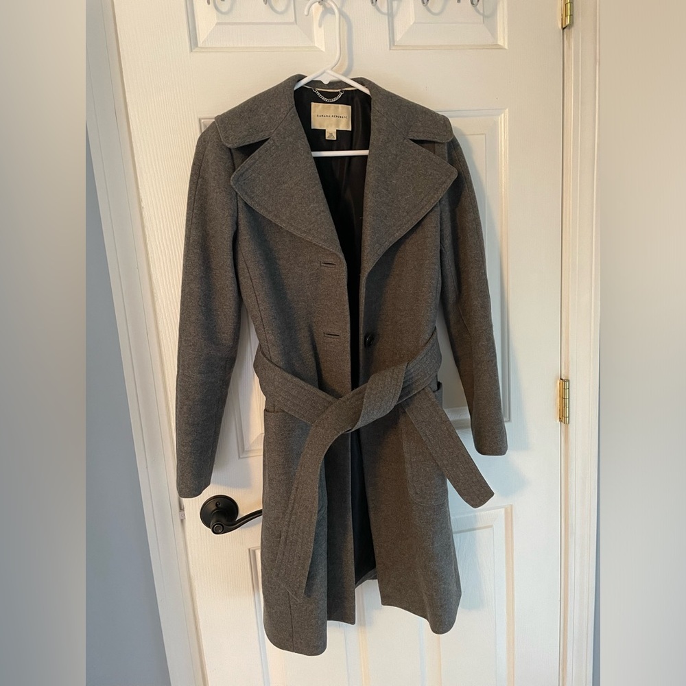 Grey Wool Button Down Jacket With Belt - image 1
